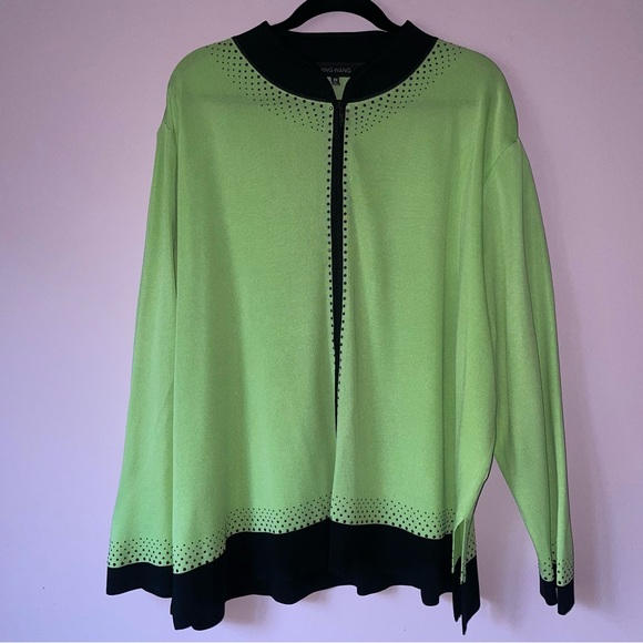 Ming Wang Sweaters - Ming Wang 3X Green Knit Cardigan Jacket Zipper Long Sleeve